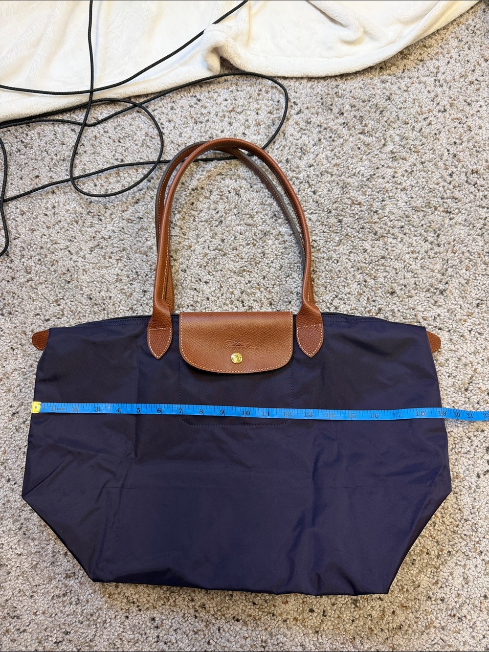 Longchamp Dark Purple Nylon Shoulder Bag with Brown Leather Trim - Picture 6 of 7
